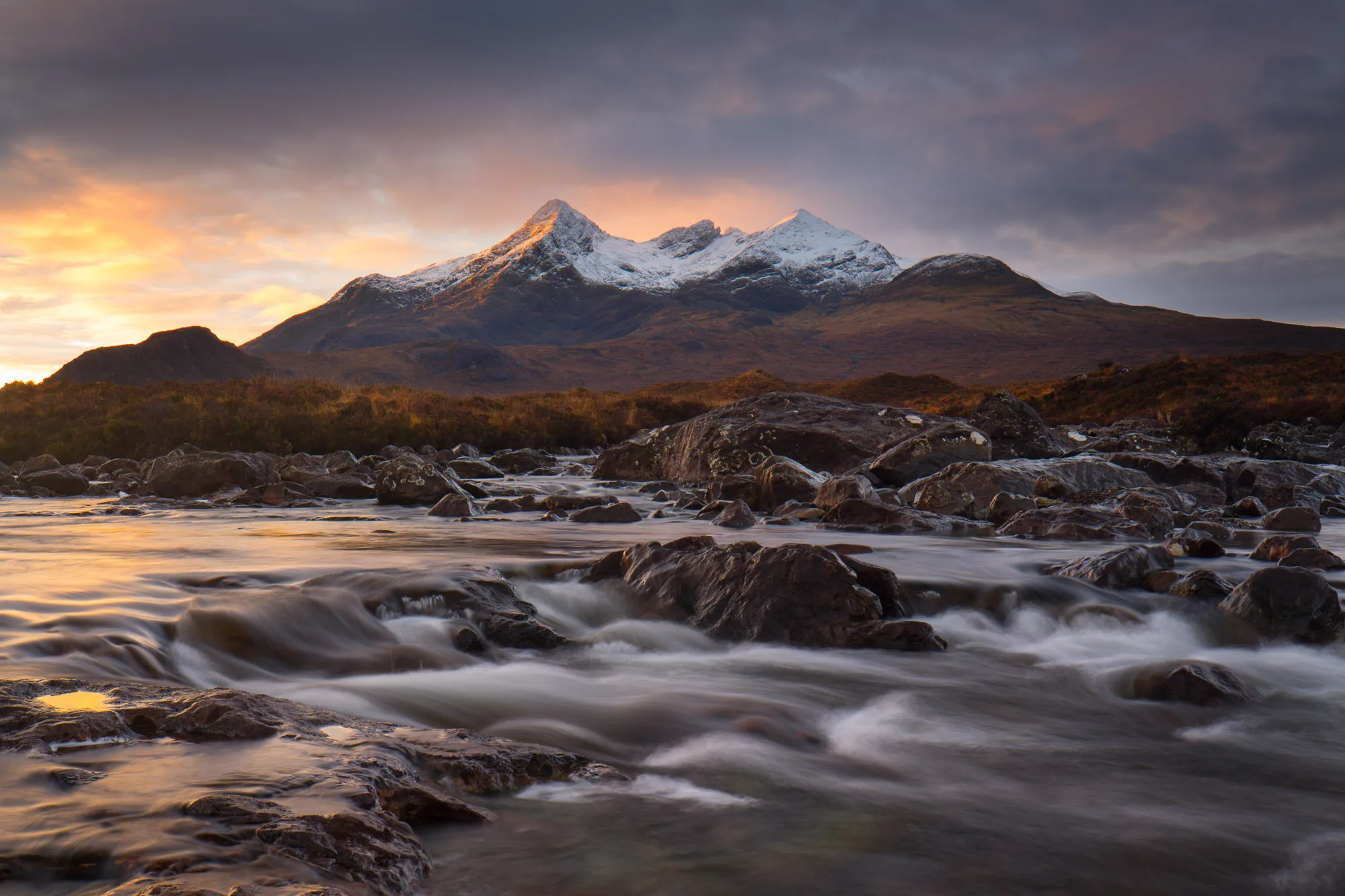 Snowcapped Cuillin Ridge on the Isle of Skye, Scotland from Sligachan